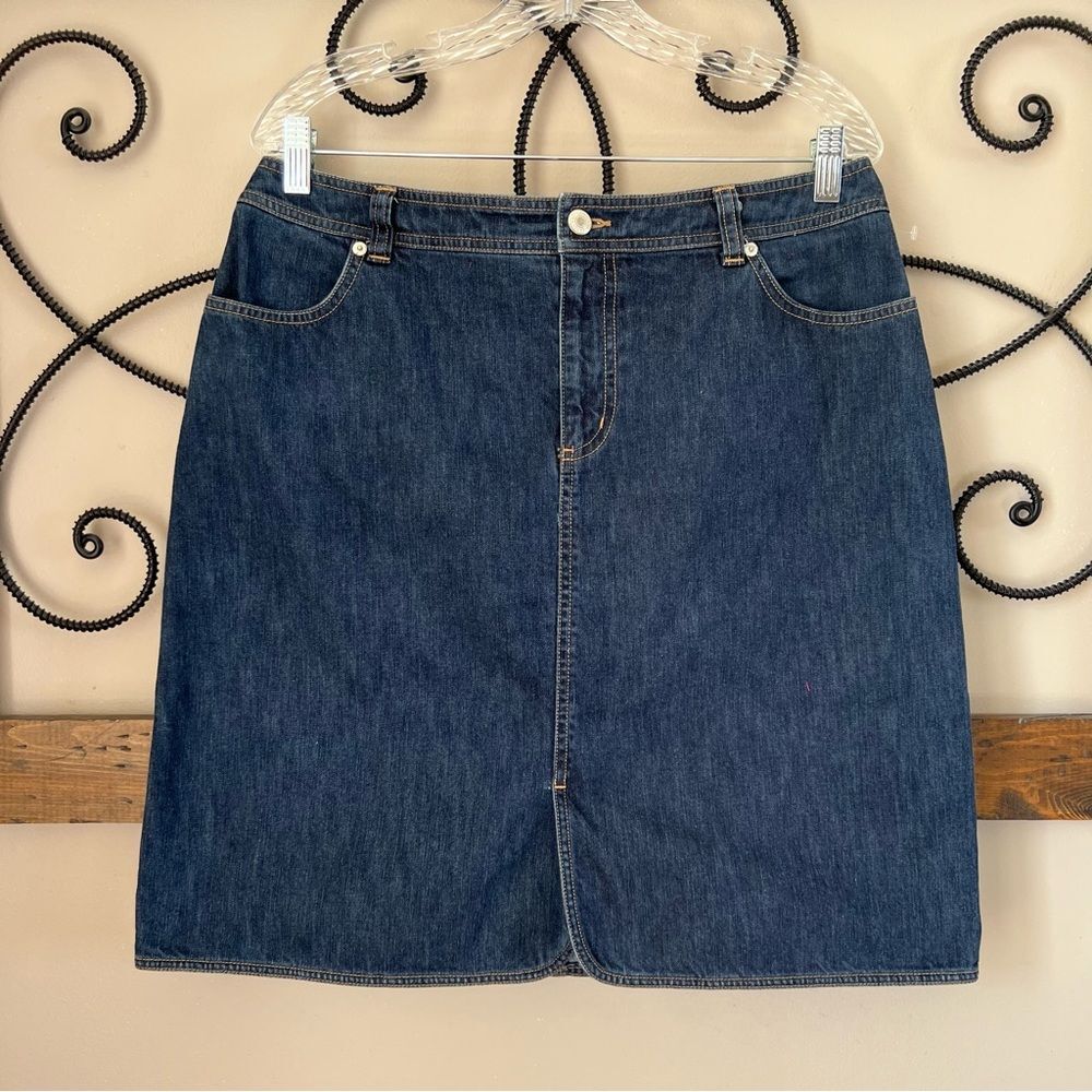 Lands End Women's Blue Cotton Jean Denim Skirt Size 14